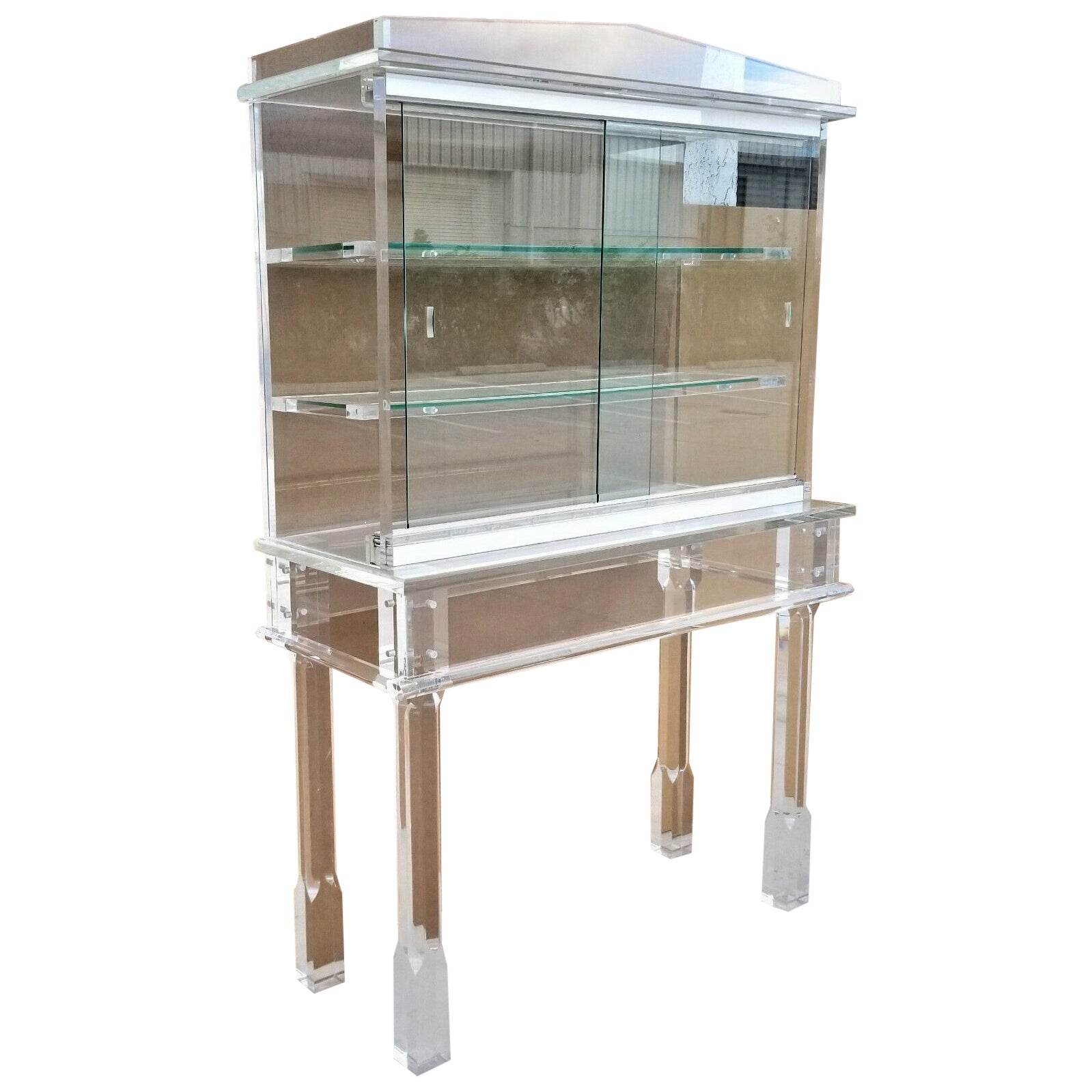 Huge MCM Lucite Dry Bar Display Cabinet Etagere w Glass Doors