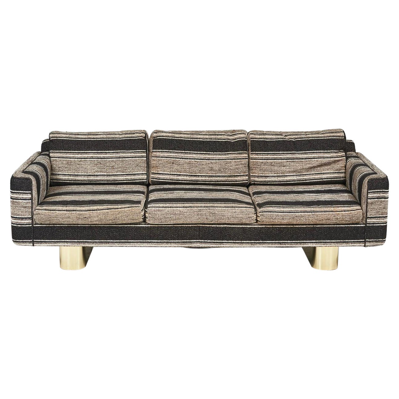 Selig 1970's Sofa on Brass Plinth Bases For Sale
