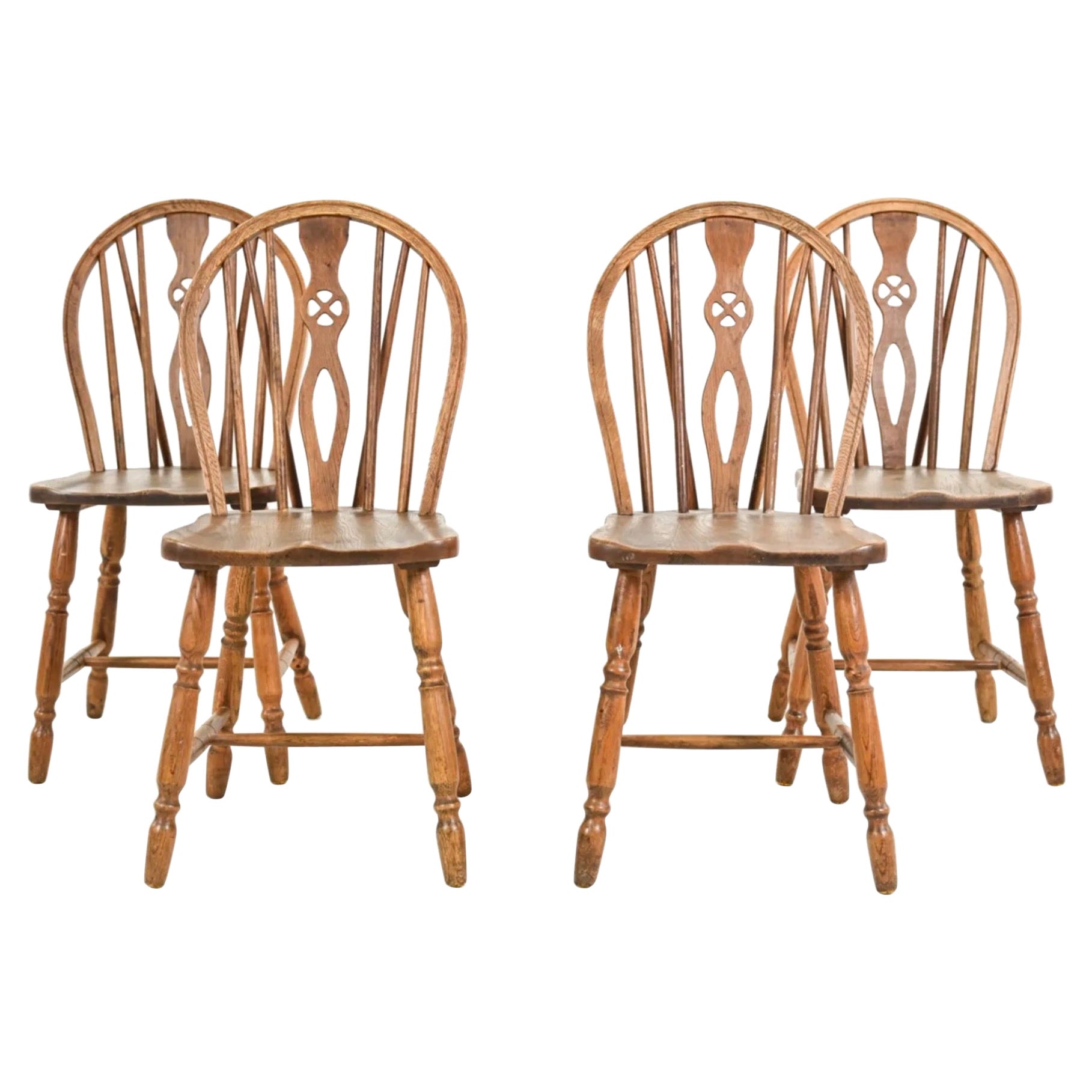 Set of 4 Yew Wood Windsor Style Dining Side Chairs