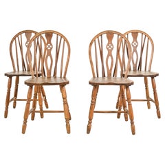 Set of 4 Yew Wood Windsor Style Dining Side Chairs