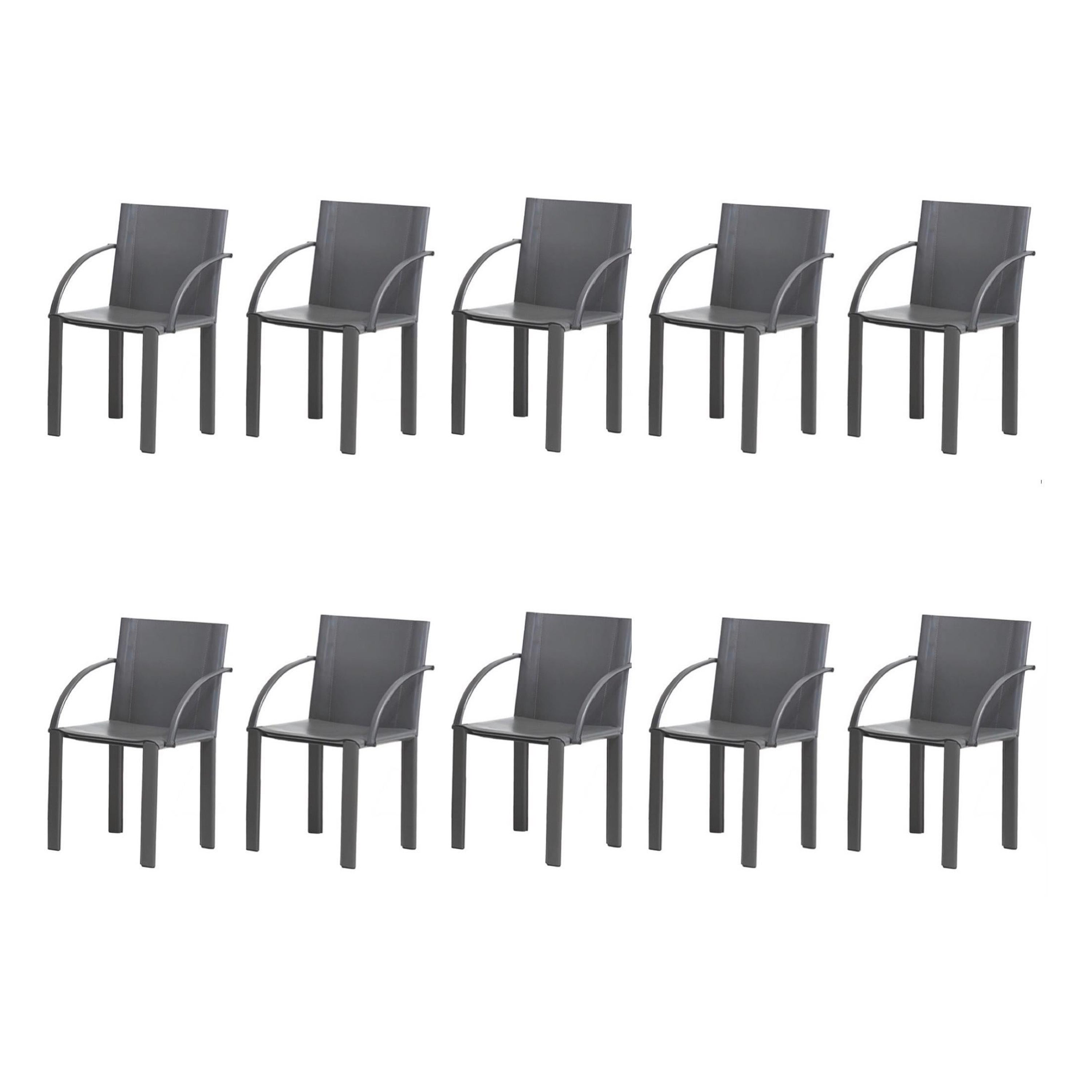 10 Italian Matteo Grassi Leather Dining Chairs by Carlo Bartoli, 1970	