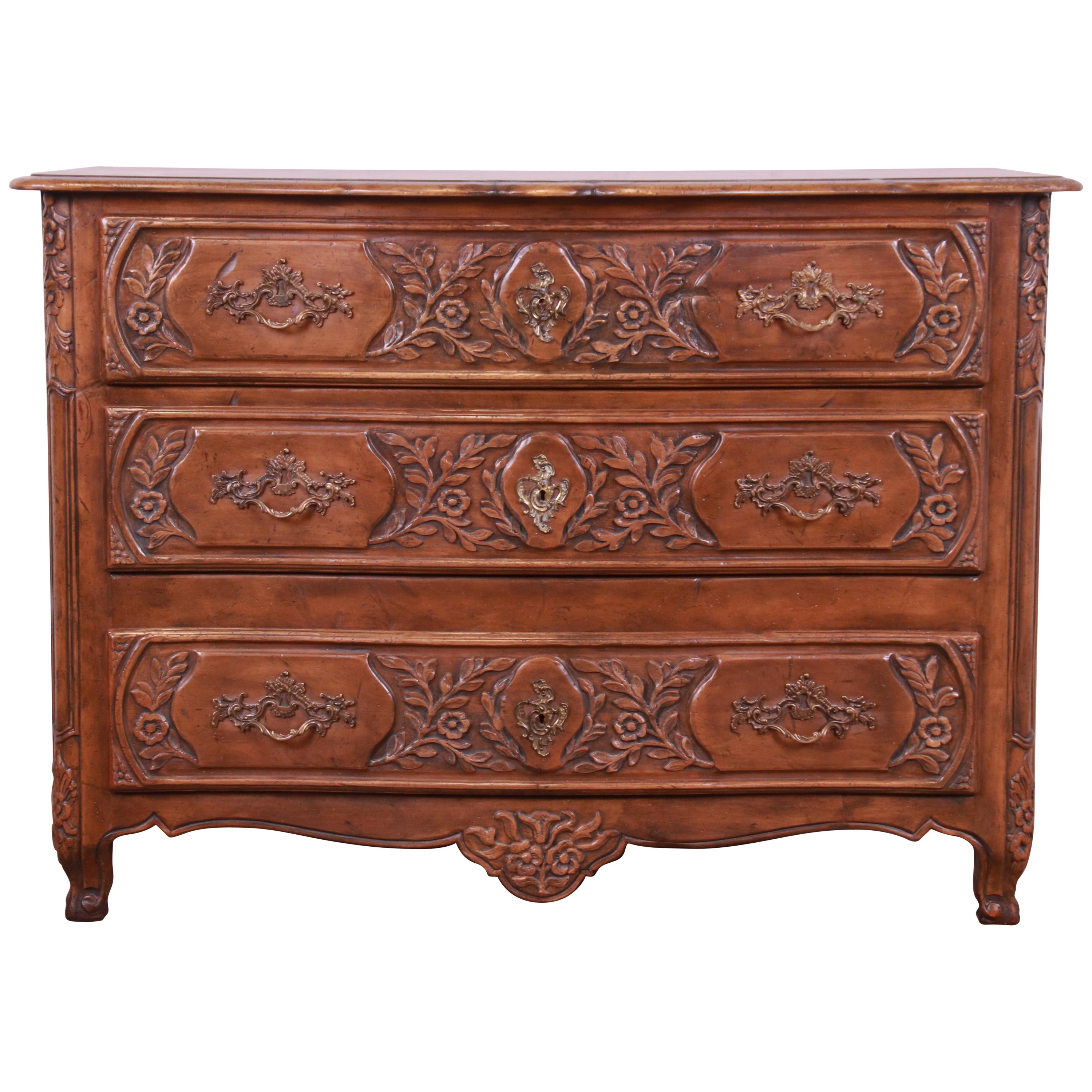 Baker Furniture French Provincial Louis XV Carved Walnut Dresser Chest