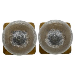 Pair of Bubble Glass Sconces Nut Wood Frame by Kaiser Leuchten, Germany, 1960s
