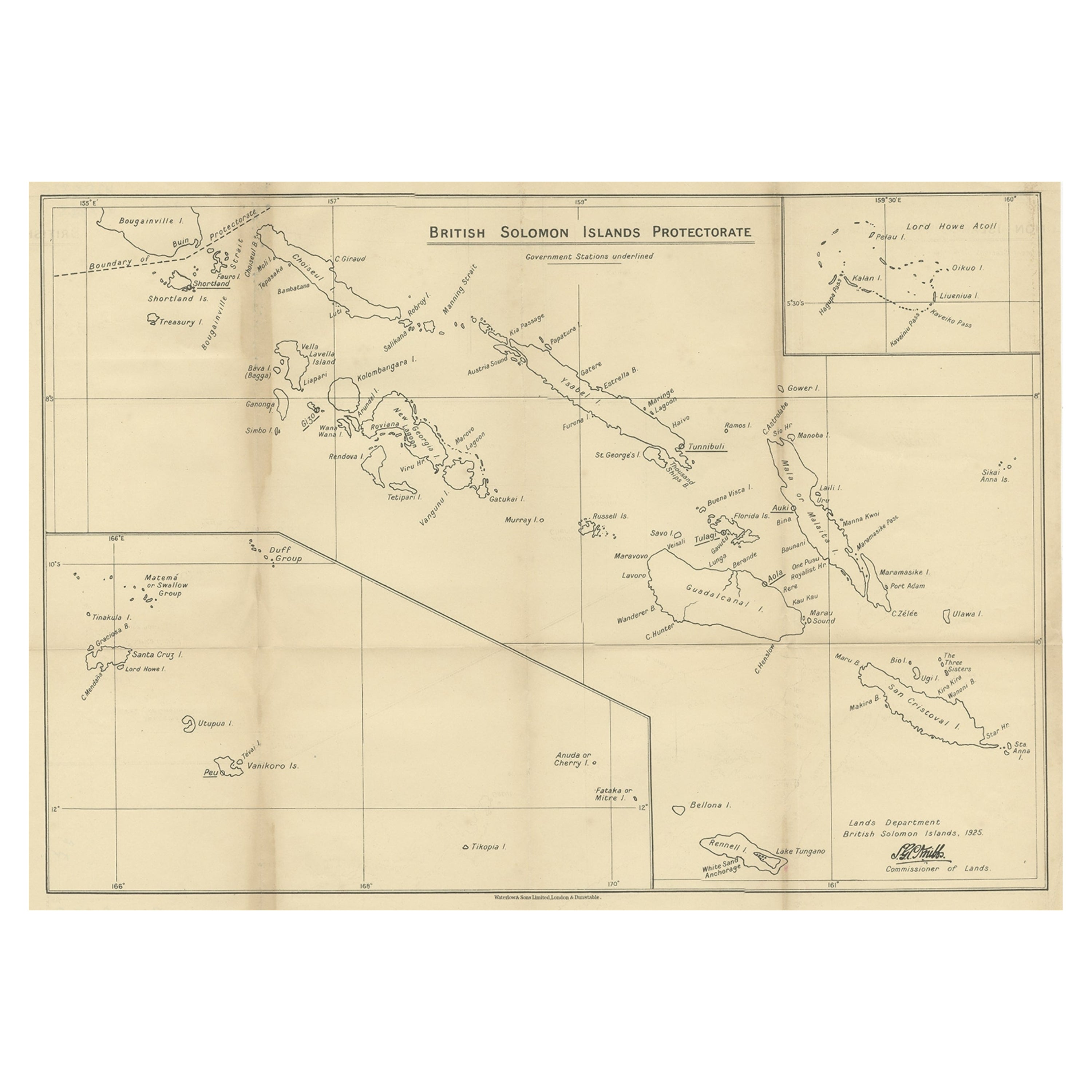 Rare Old Map of the British Solomon Islands Protectorate, 1925