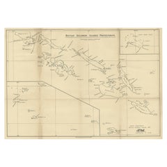 Antique Rare Old Map of the British Solomon Islands Protectorate, 1925