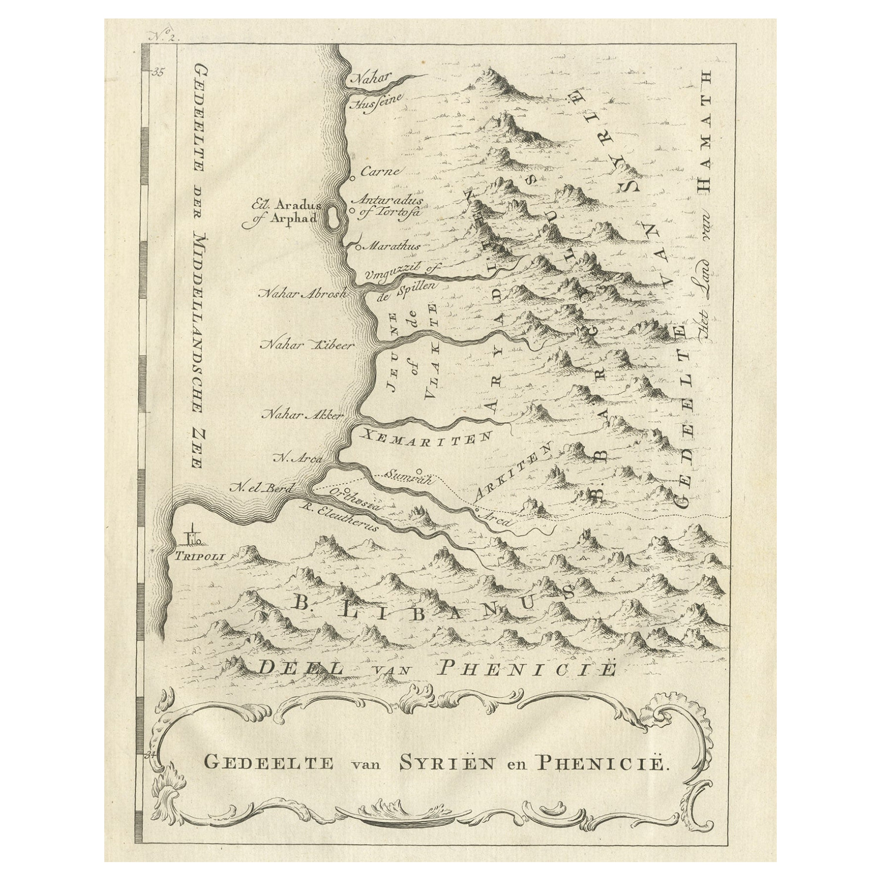 Ancienne carte néerlandaise représentant une partie de la Syrie et de la Phoenicie, 1773