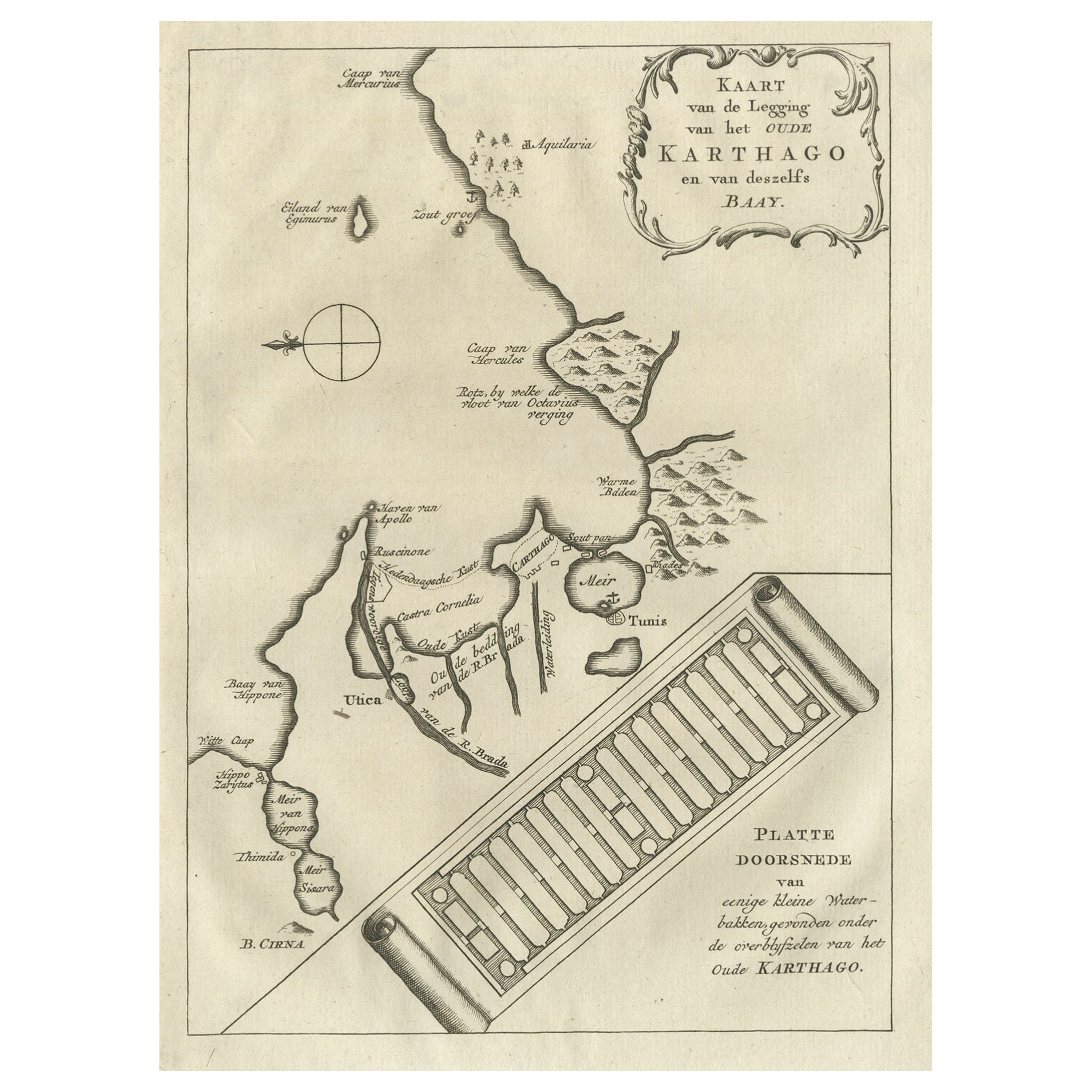 Old Dutch Map of the City of Carthage and the Bay of Carthage, 1773