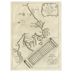 Antique Old Dutch Map of the City of Carthage and the Bay of Carthage, 1773