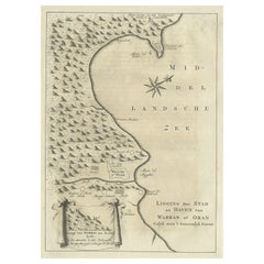 Antica mappa olandese della città di Oran 'Warran', Algeria, 1773