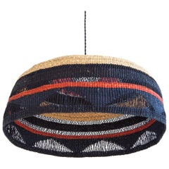 Contemporary Ethnic Pendant Lamp Patterned Handwoven Straw Terracotta