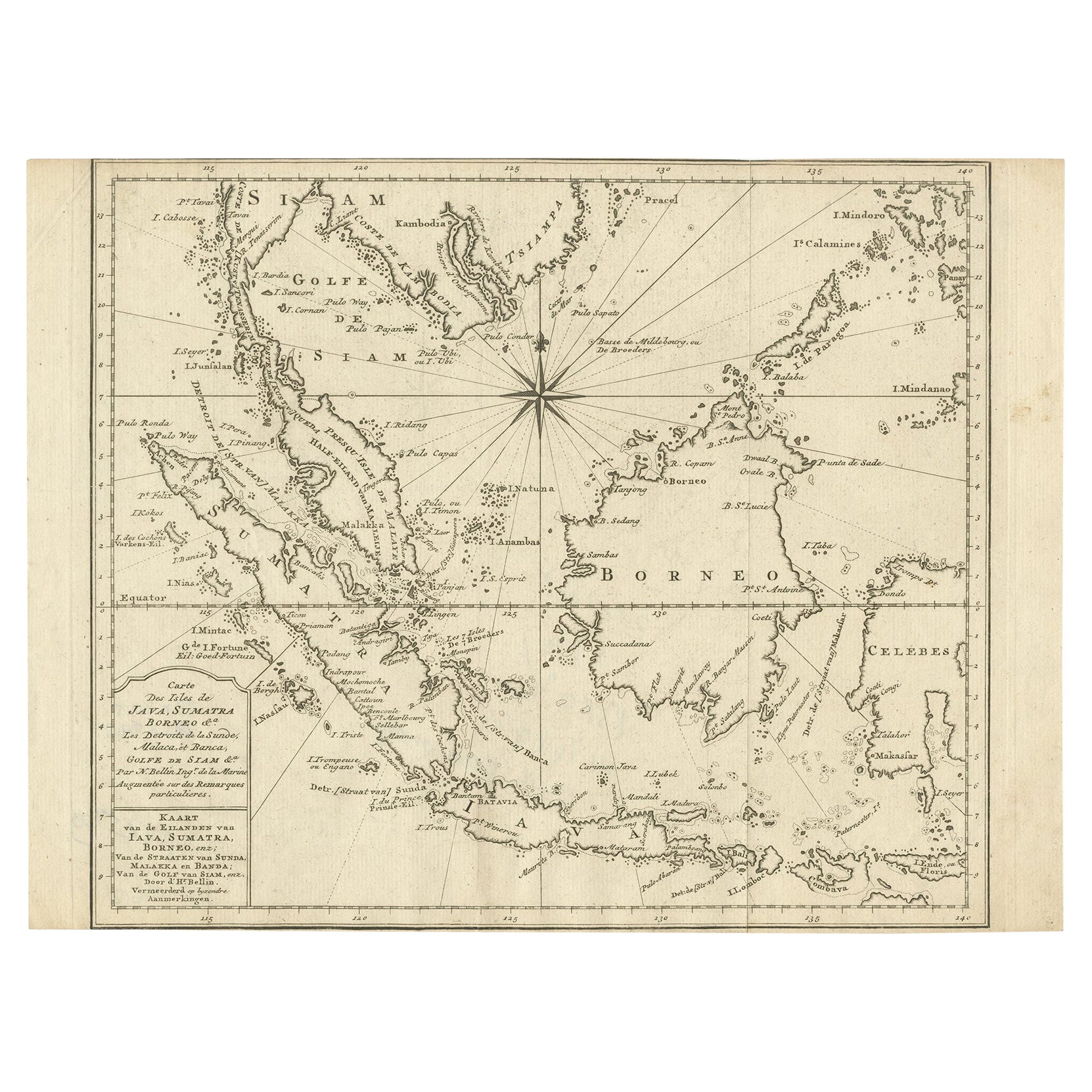 Carte originale des Indes orientales, dont Sumatra, Java, Borneo et Malaisie, 1747