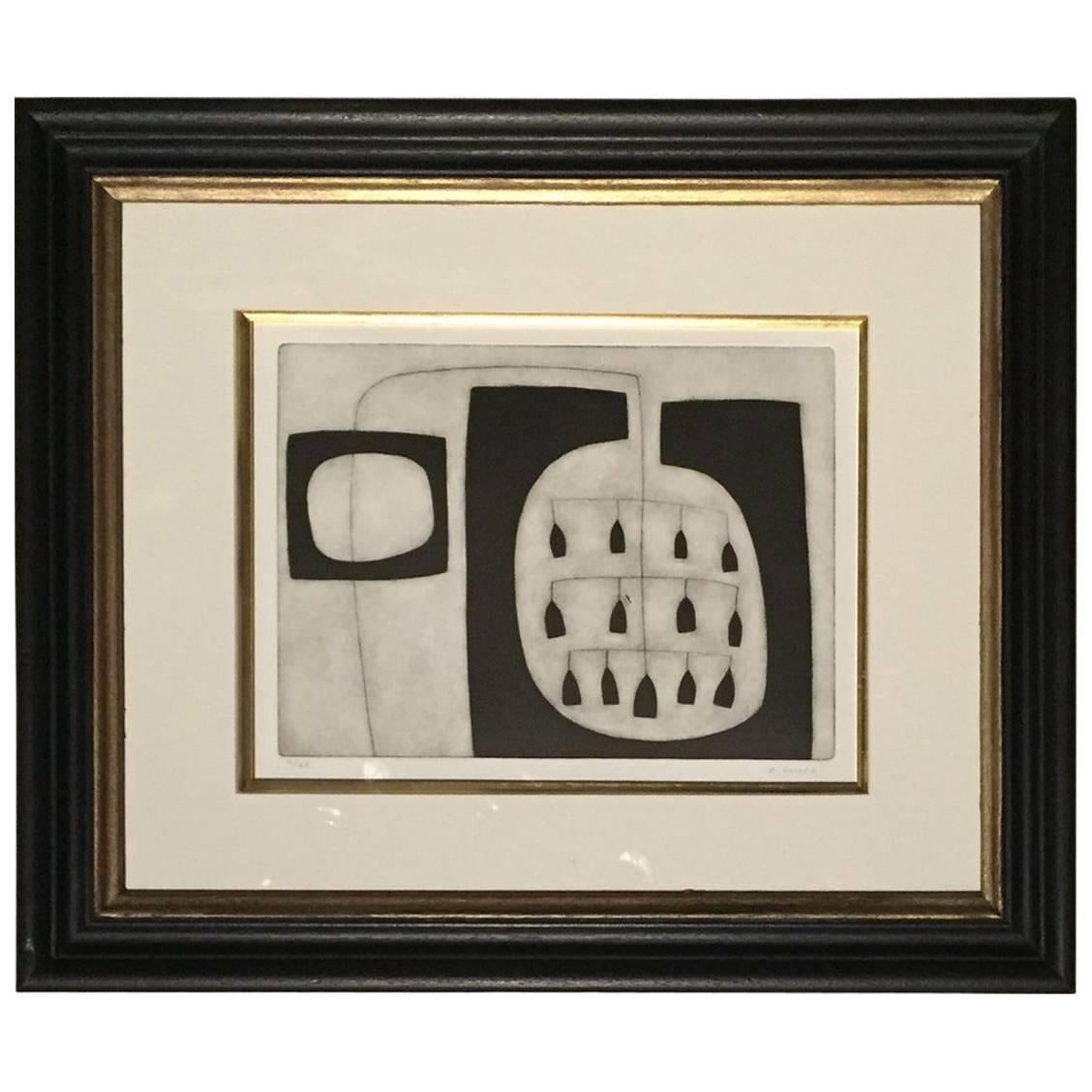 Abstract Black and White Etching by English Artist Oliver Gaiger, Contemporary