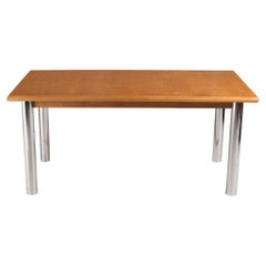 Late Mid-Century Marcel Breuer-Style Beech and Chrome Dining Table in 1982