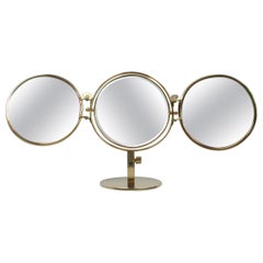 Midcentury Italian Brass Triple Folding Vanity Table Mirror, 1950s