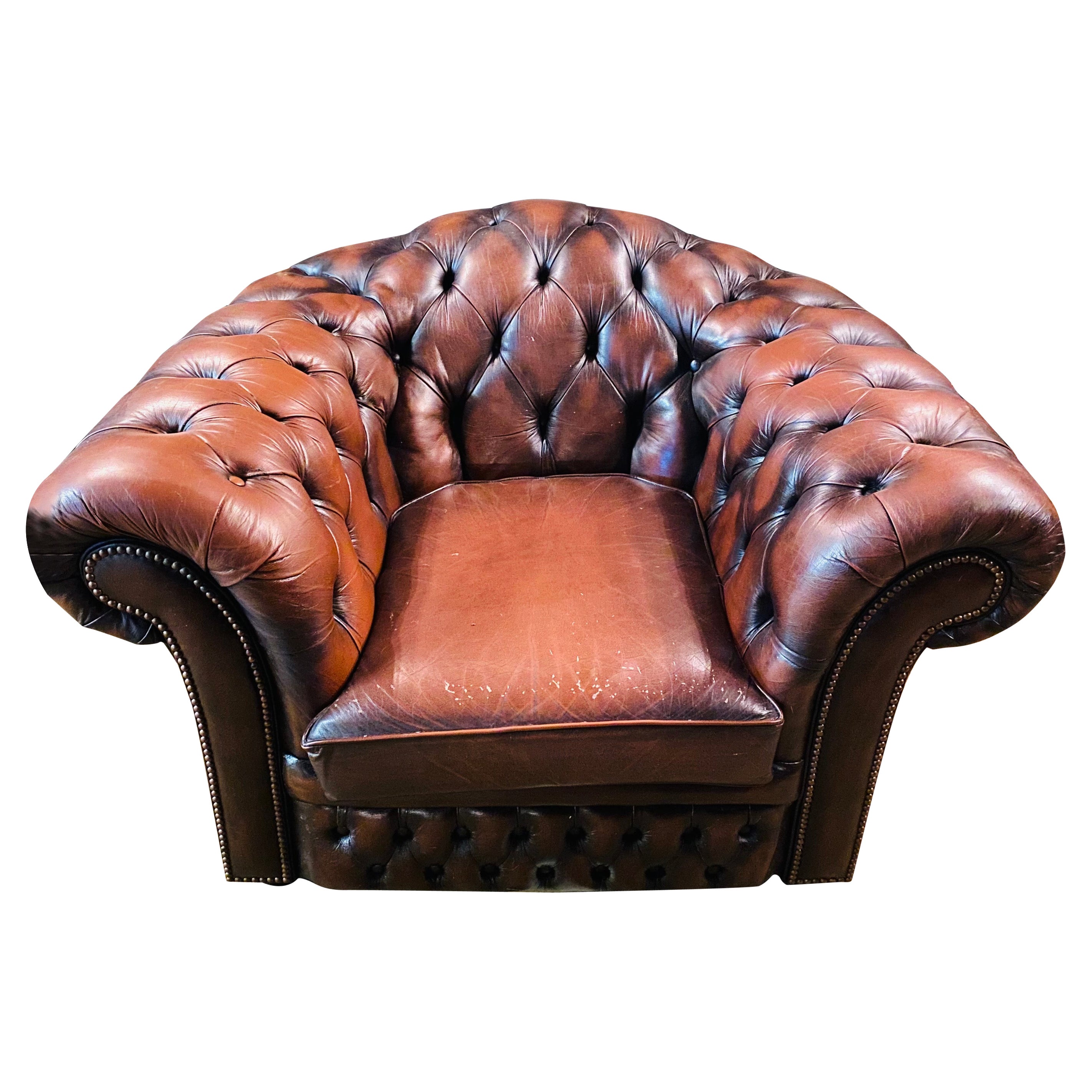Original Chesterfield Armchairs Brown Leather by Centurion