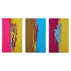 Contemporary Tapestry Wall Panel Embroidery Multicolour Triptych