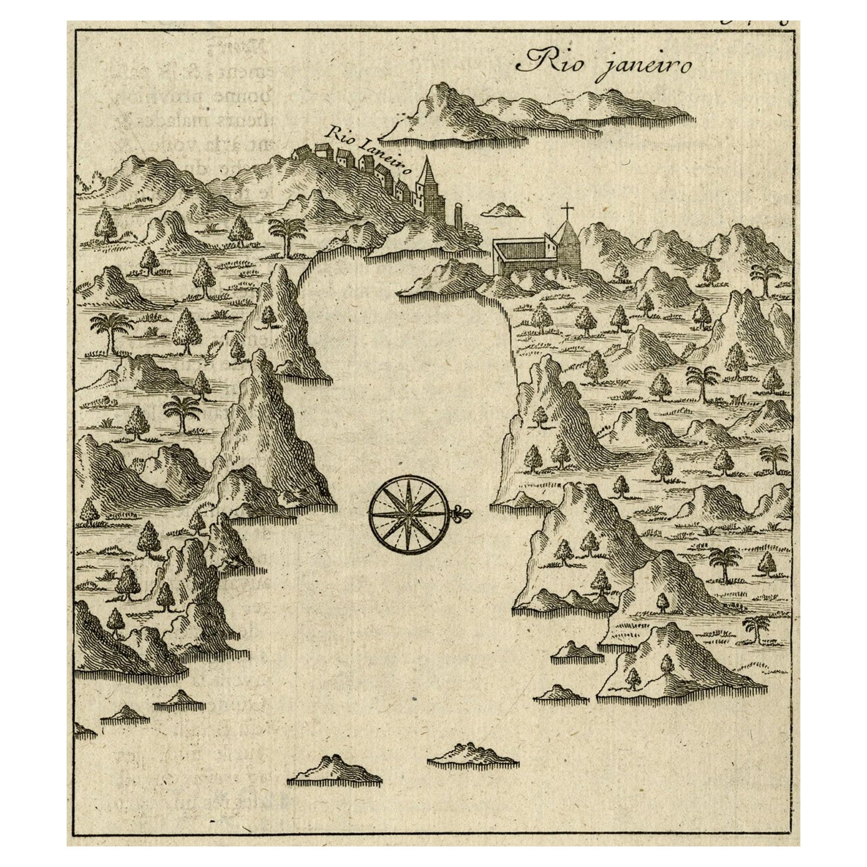 Frühe Vogelaugenansicht von Rio Di Janeiro und Guanabara Bay, Brasilien, 1702