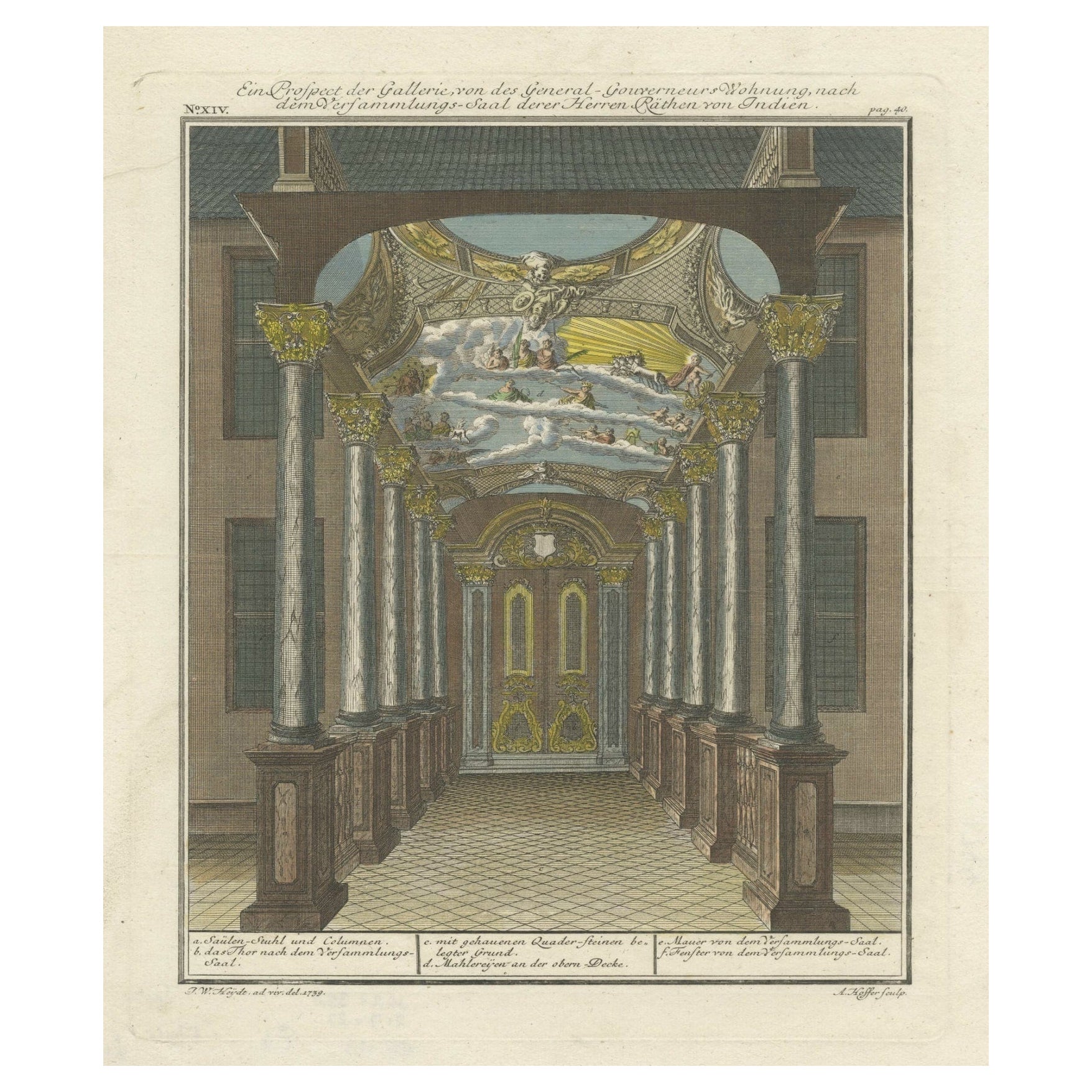 Impression de l'intérieur de la maison du gouverneur général sur Java (Indonésie), 1739 en vente