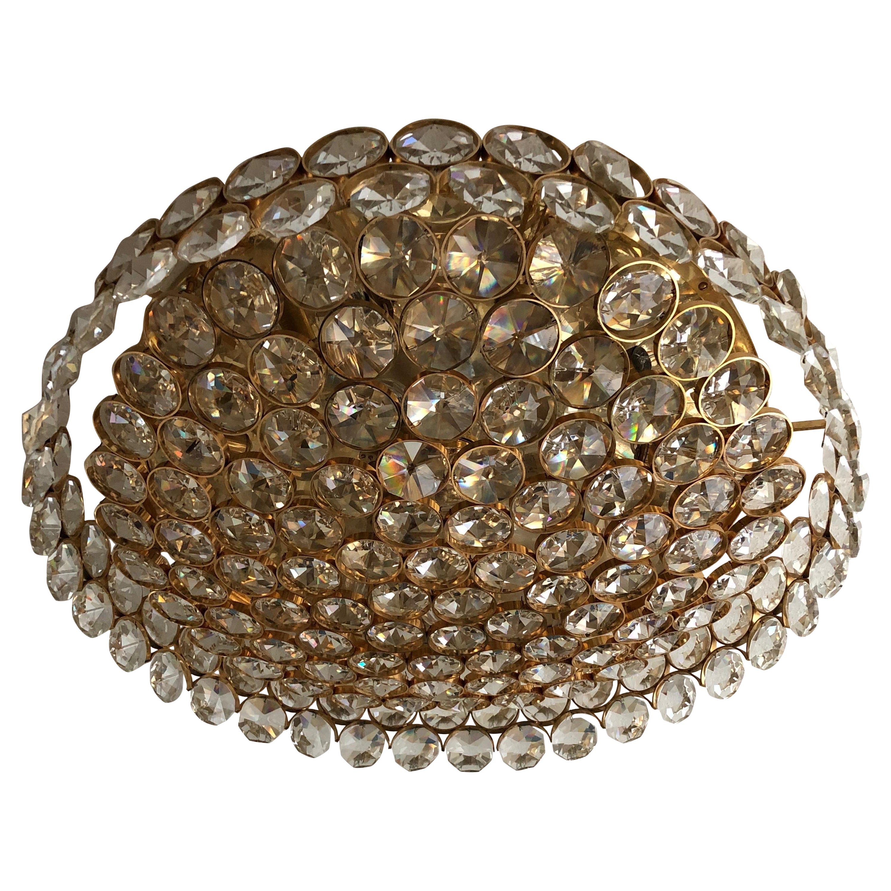 Fantastically Palwa Ceiling Lamp / Plafoniere Brass with Large Crystal