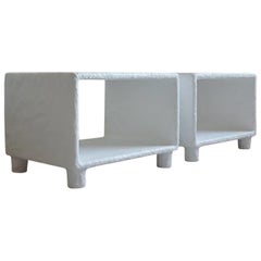 Pair of 2 Sculpted Contemporary White Night Stands by Faina