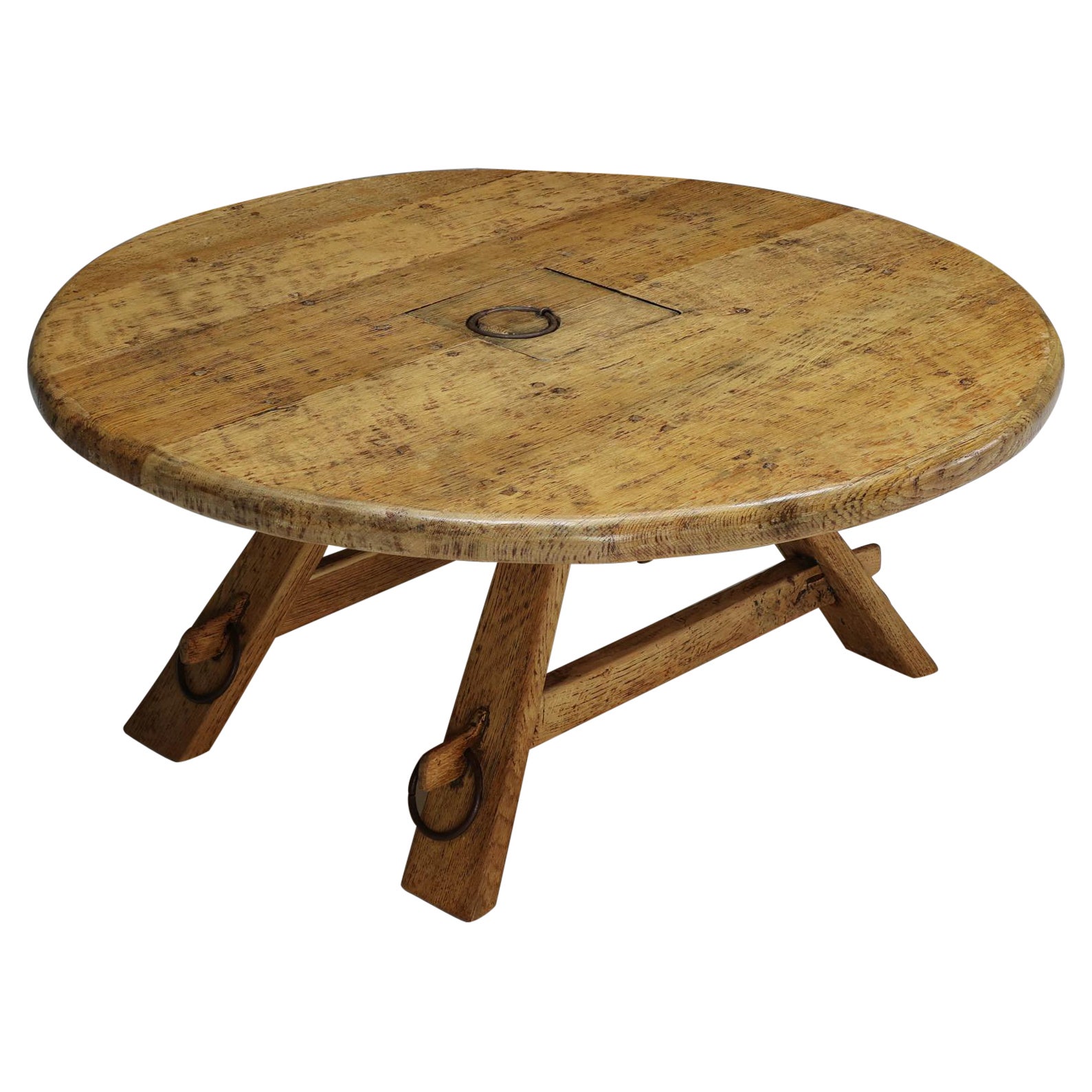 Round Rustic Coffee Table with Ring I, Mid-Century Modern, Wabi-Sabi, 1960's