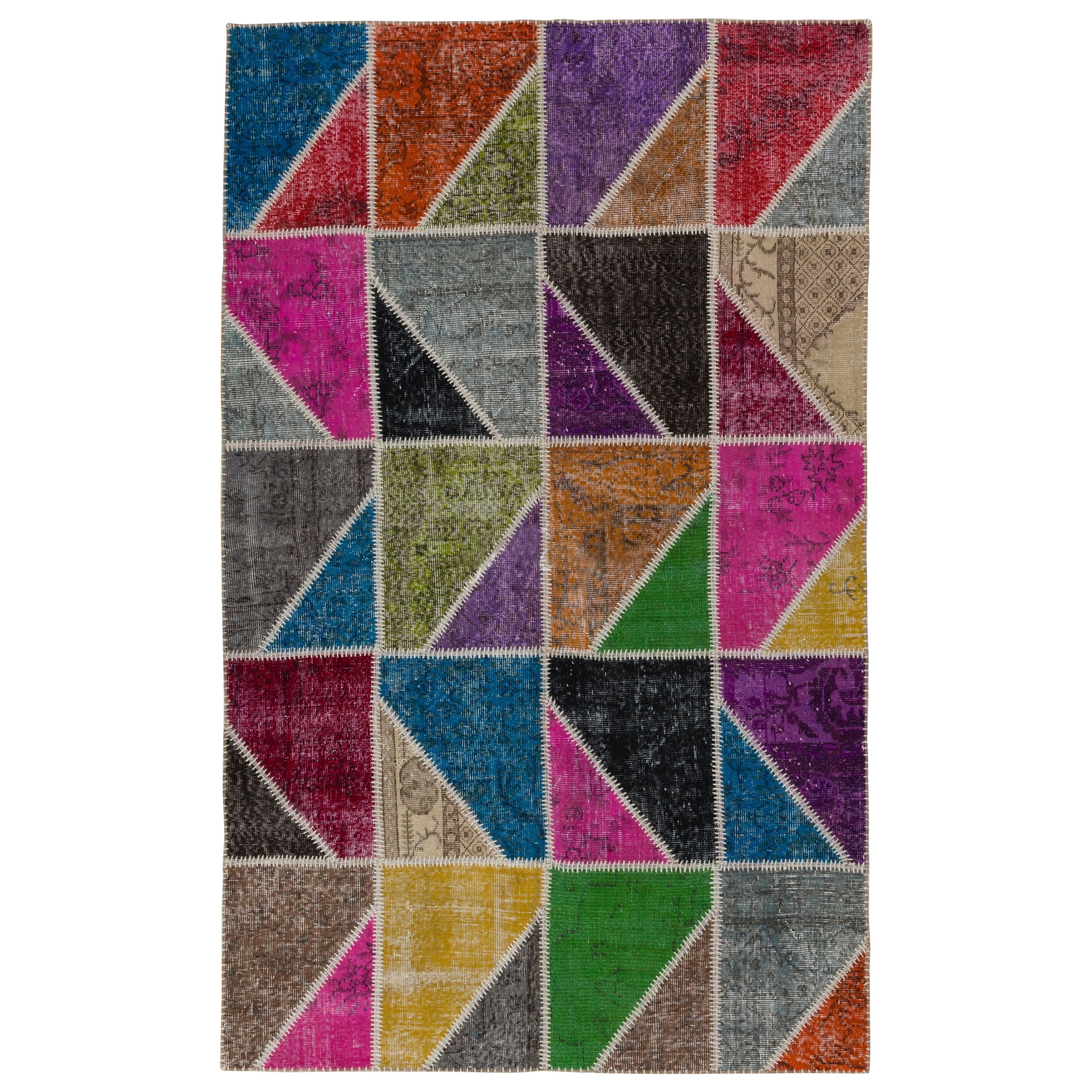Colorful Geometric Patchwork Rug. Handmade Wool Carpet. Custom Options Available For Sale