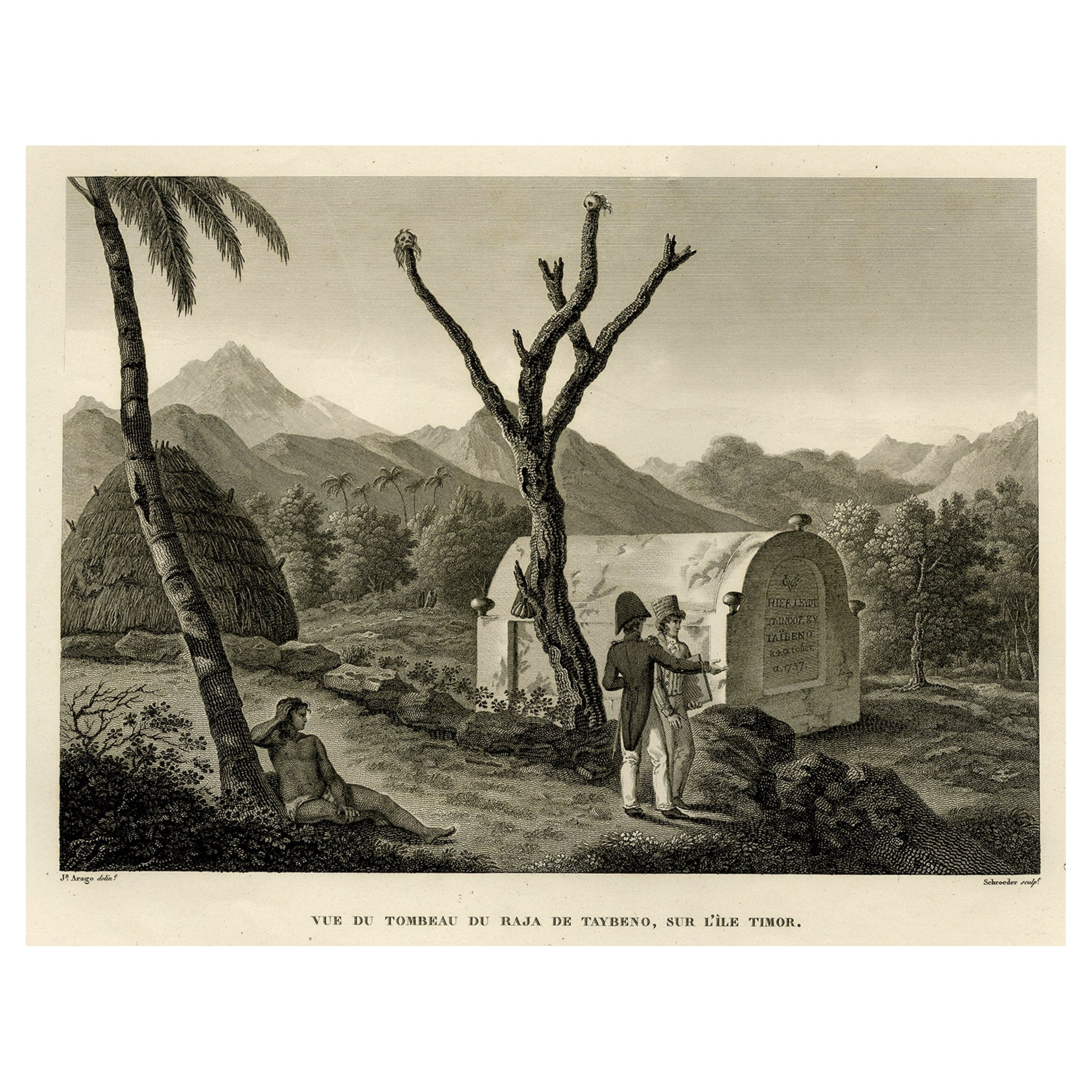 Antique Print of the Tomb of the Raja of Taybeno on the Island Timor, 1825 For Sale
