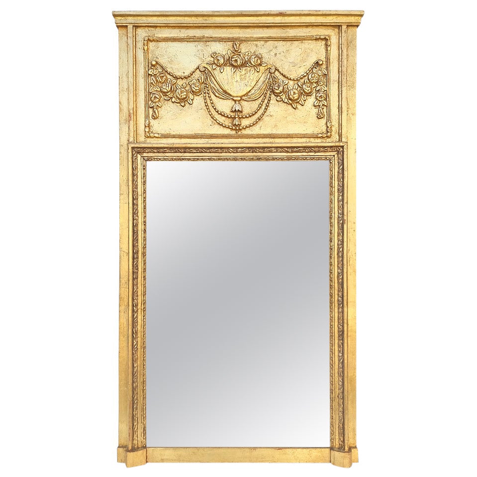 Large Antique Giltwood Overmantel Mirror, France circa 1935 For Sale