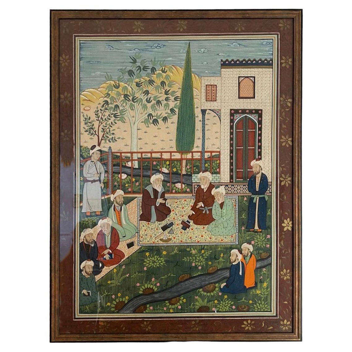 Kadjar School Painting « Assembly of Scholars » Islamic Art Late 19th Century