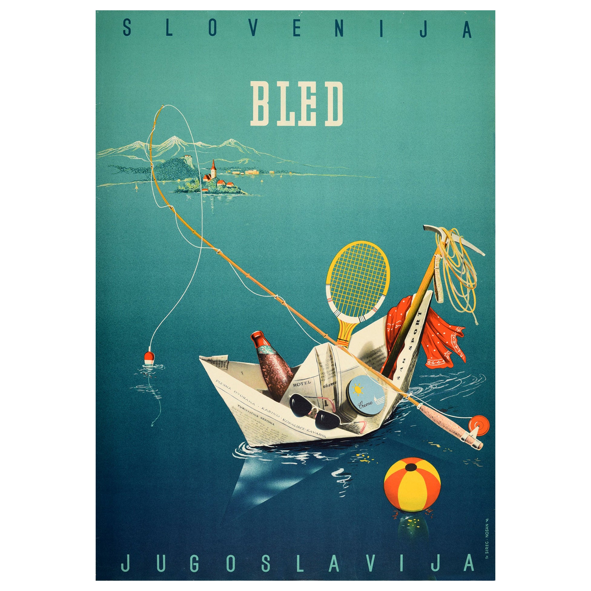 Original Vintage Poster For Lake Bled Slovenija Jugoslavija Slovenia Yugoslavia For Sale