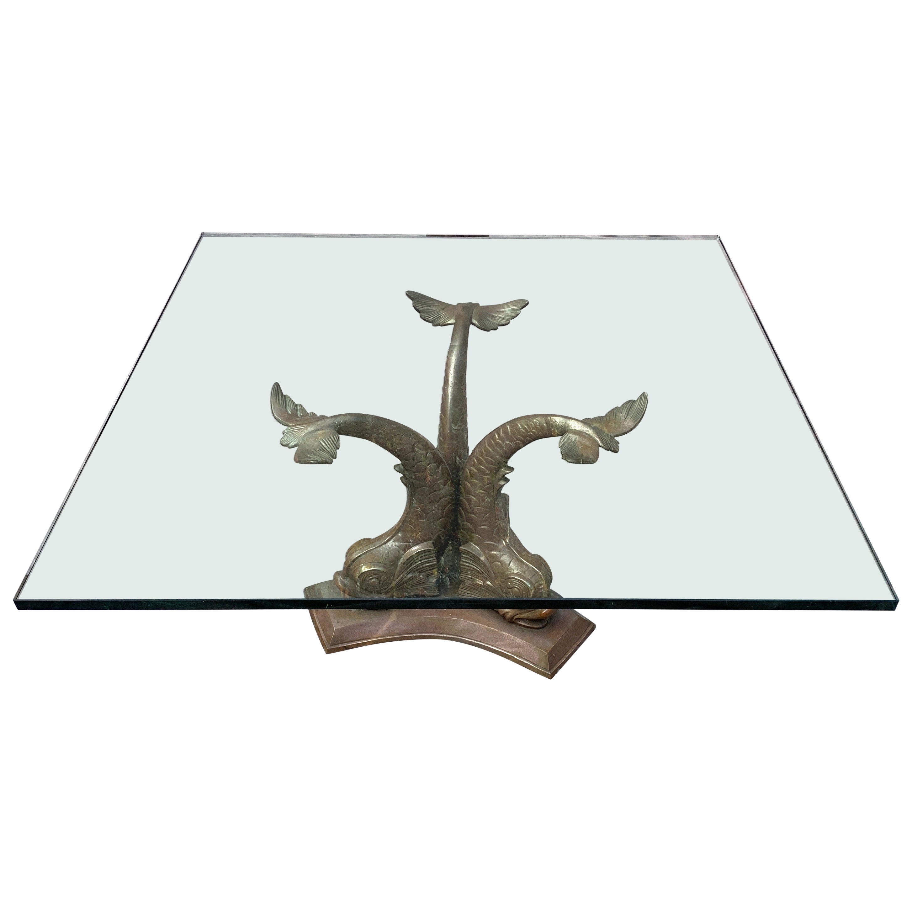 French Bronze Dolphin Coffee or Cocktail Table For Sale