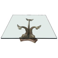 Vintage French Bronze Dolphin Coffee or Cocktail Table