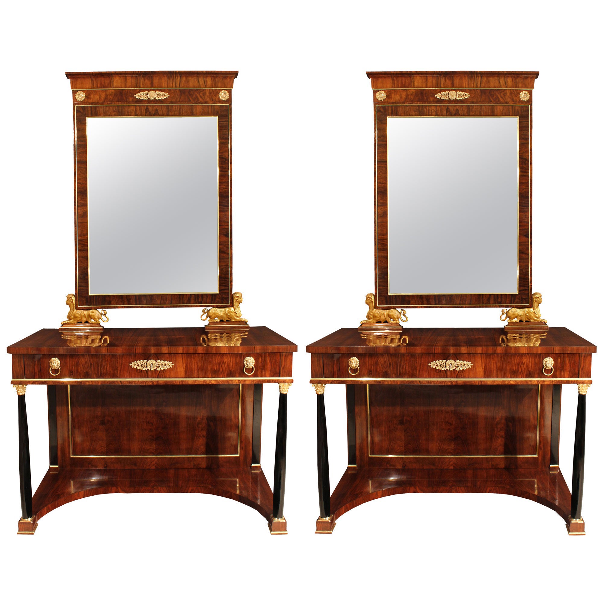 Pair of Italian 19th Century Neoclassical Style Consoles and Mirrors