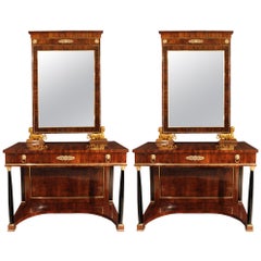 Antique Pair of Italian 19th Century Neoclassical Style Consoles and Mirrors