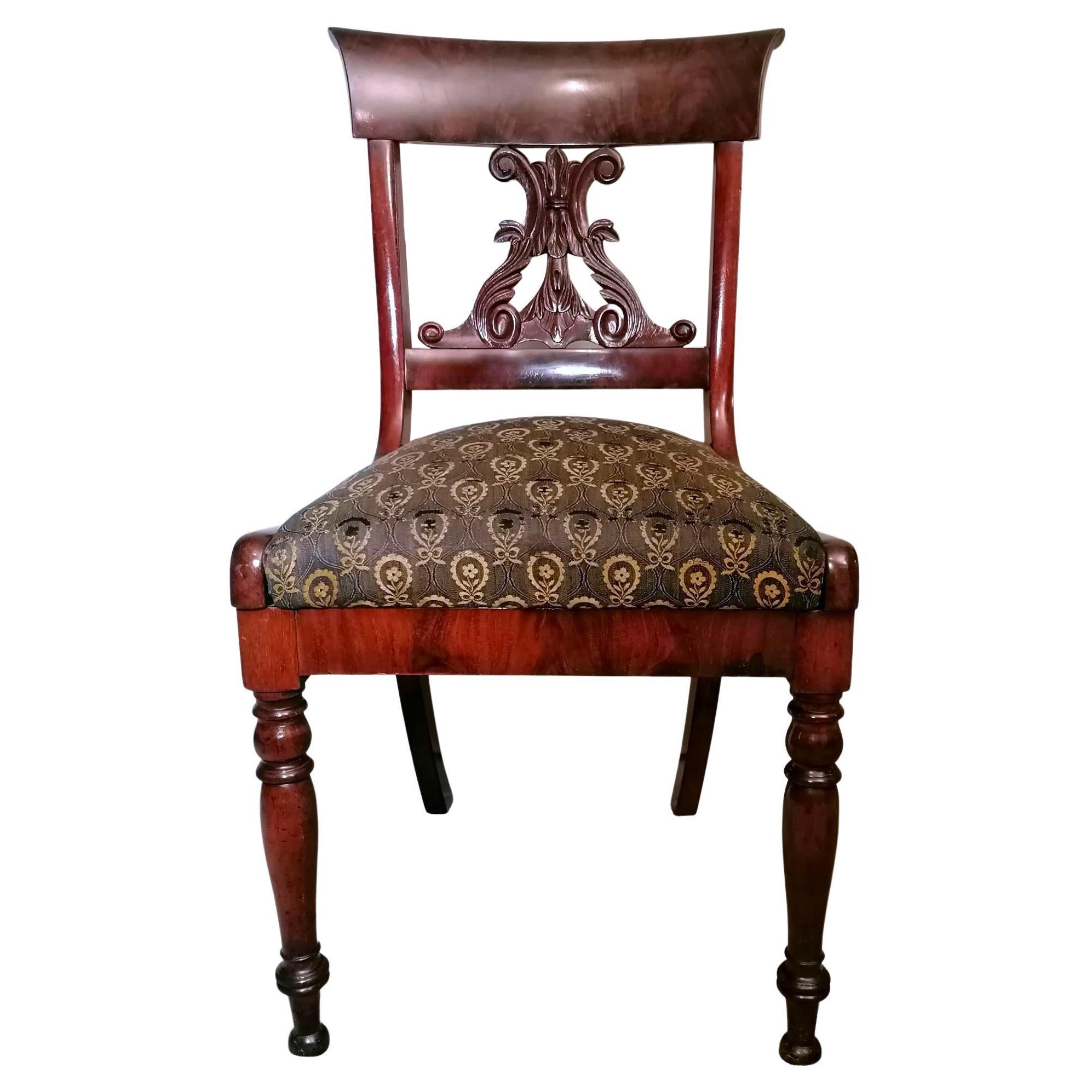 Biedermeier Style Danish Chair in Wood and Fabric For Sale
