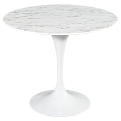 Vintage Round Marble Top Breakfast Table with Polished White Tulip Pedestal