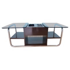 Chrome & Smoked Glass Coffee Table, 1970s Bar Table Design Vintage Industrial