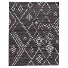 Apadana's Nantucket Collection Flachgewebter Teppich aus schwarzer Wolle mit Untersetzermuster