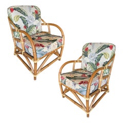 Modern "1949er" Single-Strand Rattan Lounge Chair w/ Tripole Back, Pair