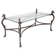Gilbert Poillerat Style Horse Head Glass Topped Iron Coffee Table
