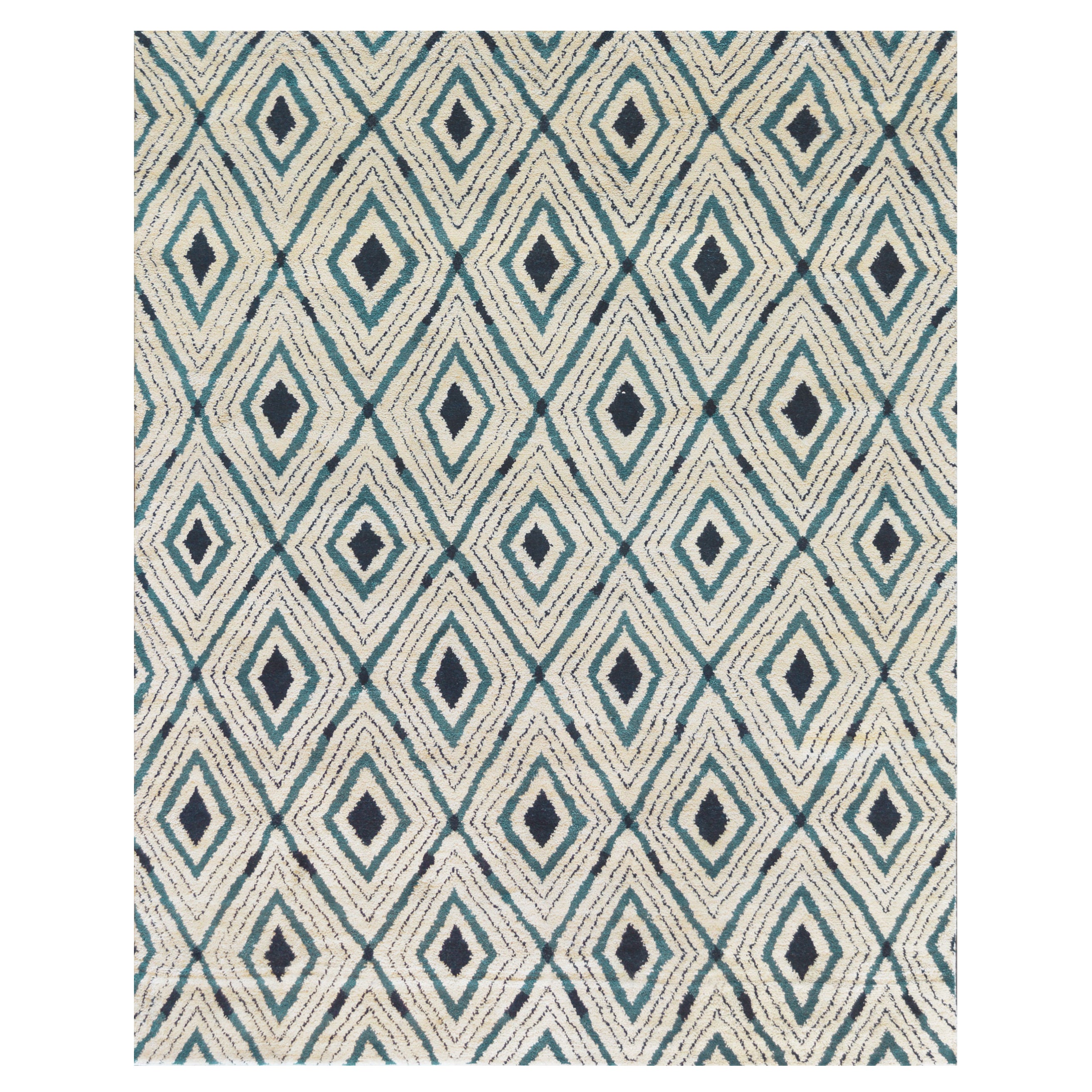 Modern Diamond Pattern Handwoven Wool Rug For Sale