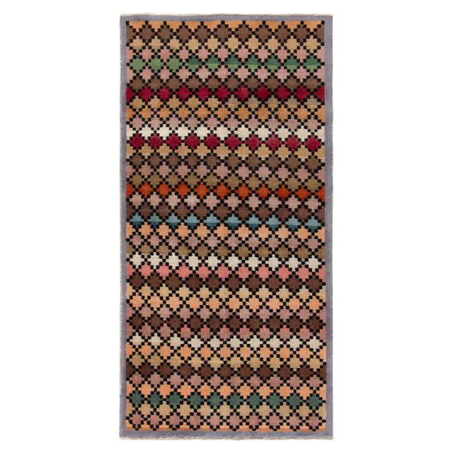 1960s Vintage Art Deco Rug, Multicolor Geometric Pattern by Rug and ...