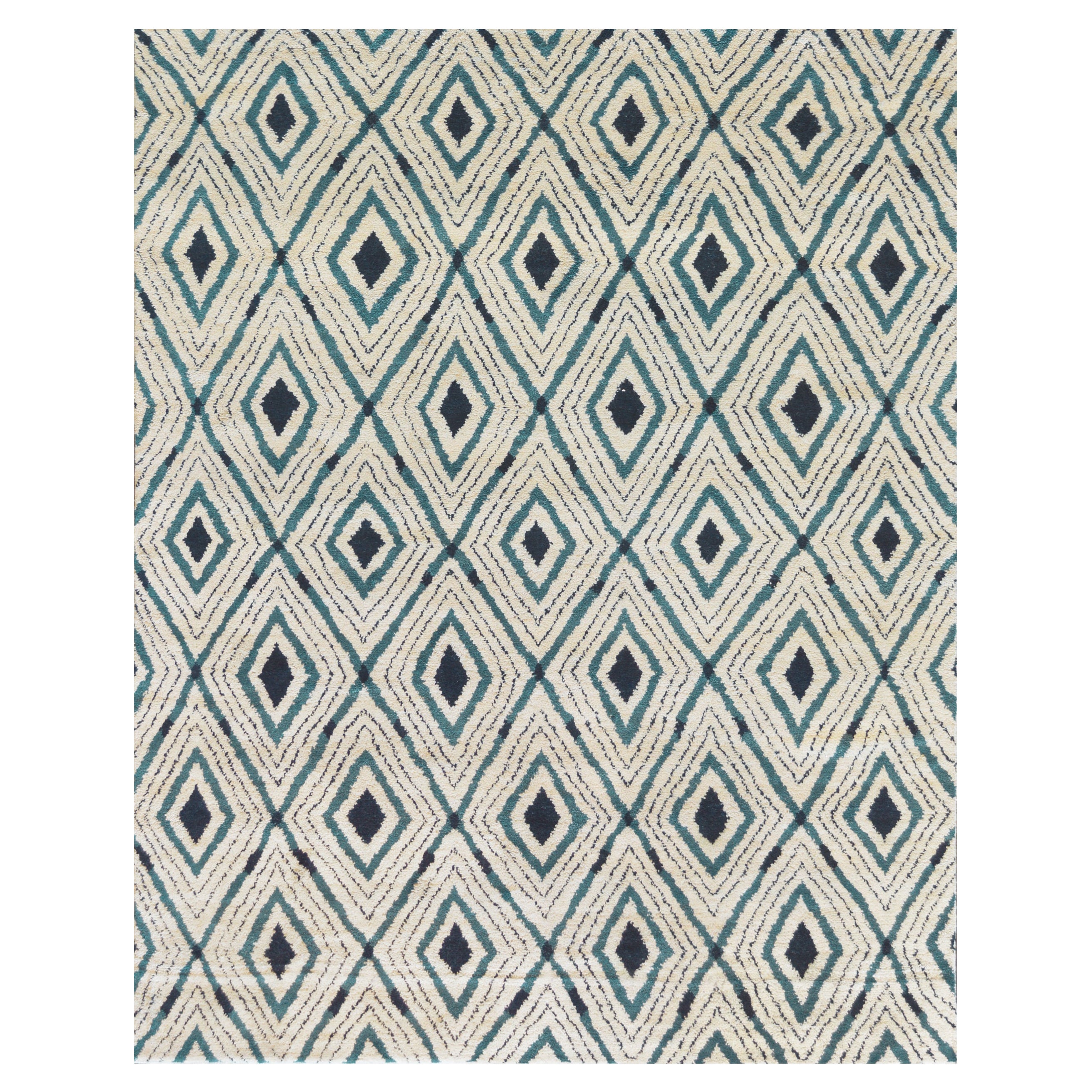 Modern Diamond Pattern Wool Handwoven Rug For Sale