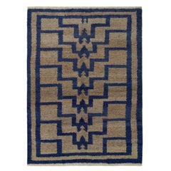 Vintage Tulu Rug in Beige-Brown, Blue Geometric Pattern by Rug & Kilim