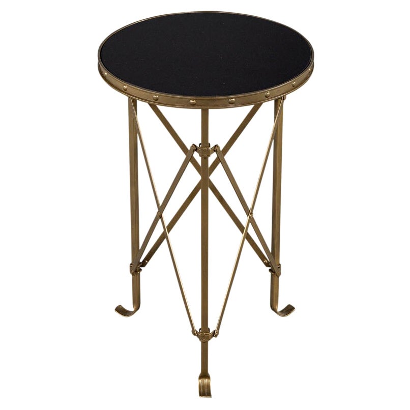 Vintage Directoire Style Brass and Stone Gueridon End Table