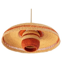 Contemporary Golden Editions Sculptural Pendant Lamp Handwoven Strawful Terracotta