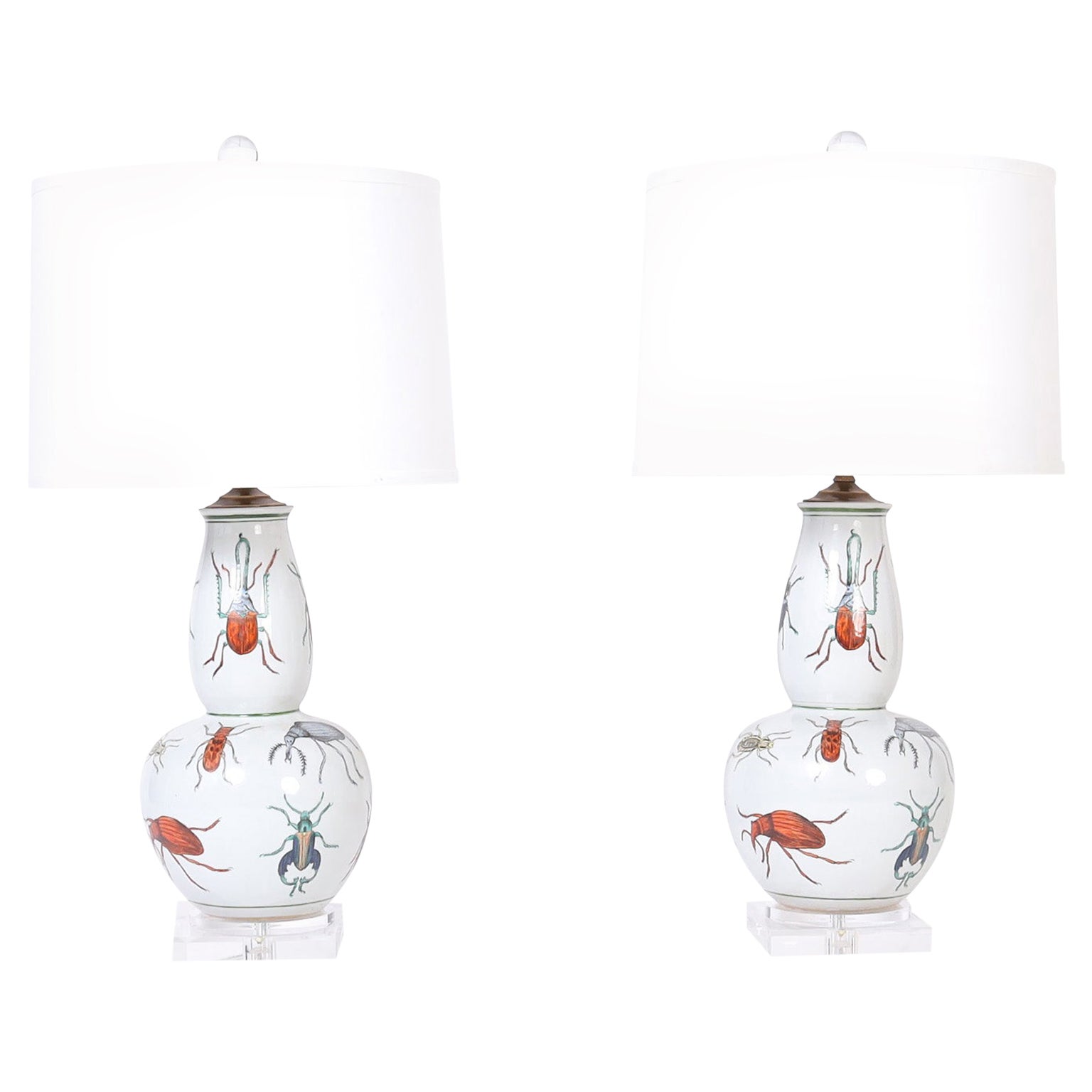 Pair of Porcelain Table Lamps with Insects