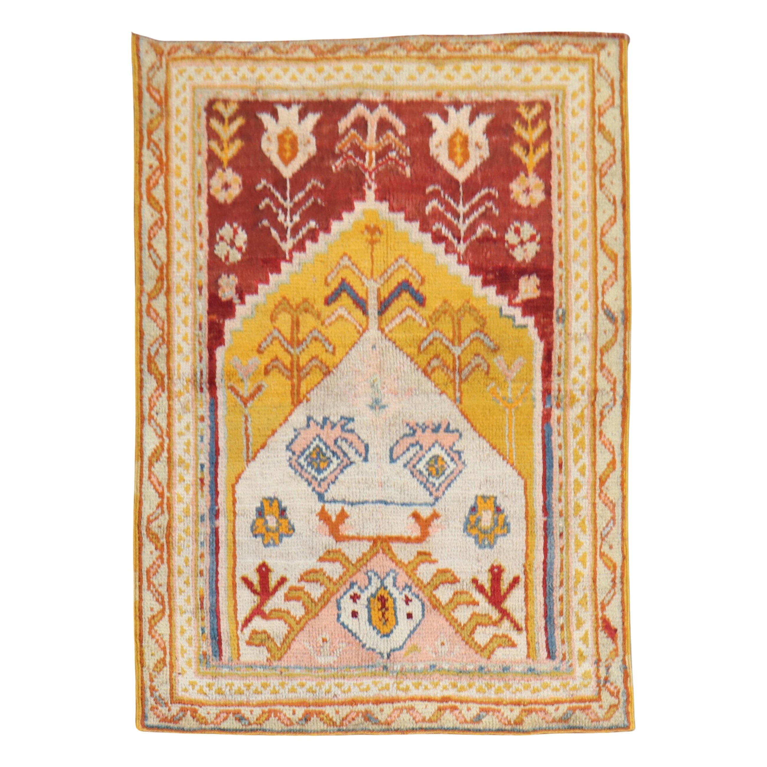 Tapis de prière turc antique coloré Oushak