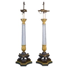 Fine Quality Pair of Early Empire Ormolu Mounted Cut Crystal Lamps