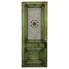 Late 19th Century Antique Entrance Door with a Decorative Iron Panel  